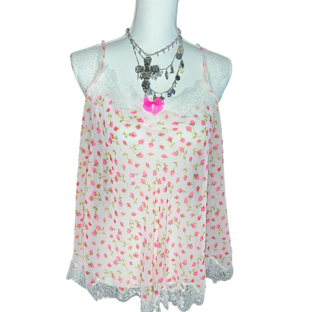Victoria's Secret Pink Rosebud Lace-Trim Camisole on Light Gray